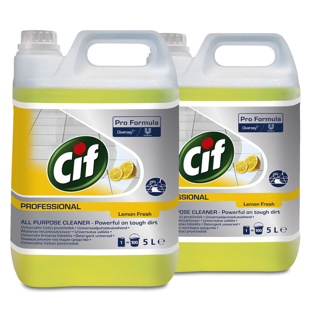 Cif Professional APC Lemon Fresh, Detergent Universal Degresant fără Clătire, Soluție Curățare Suprafețe Dure și Pardoseli, Parfum Lămâie, Pachet 2 x 5 L