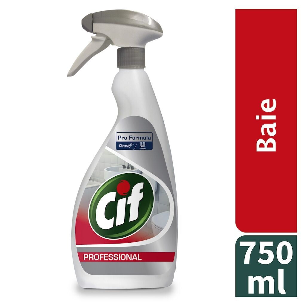 Cif Professional Washroom, Detergent si Detartrant 2 in 1 pentru Baie, Elimina Calcarul si Reziduurile de Sapun, Sigur pe Crom si Inox, Pulverizator, 750 ml
