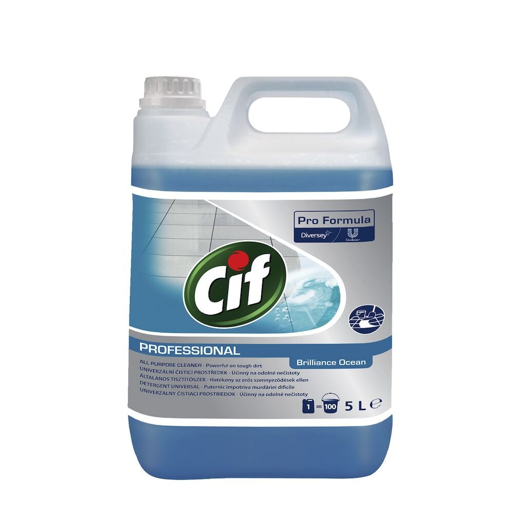 Cif Professional Brilliance Ocean, Detergent Universal pentru Suprafete Lavabile, Formula Degresanta fara Clatire, Concentrat, 2 x 5 L