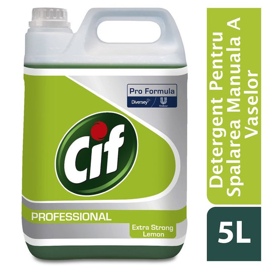 Cif Professional Extra Strong Lemon, Detergent Lichid Concentrat pentru Spalarea Manuala a Vaselor, Formula Degresanta cu pH Neutru, Parfum Lamaie, 5 L